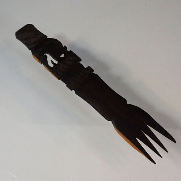 Vintage Elephant Heart Wood Fork African Hand Carved Folk Art Long Handle - Picture 5 of 9